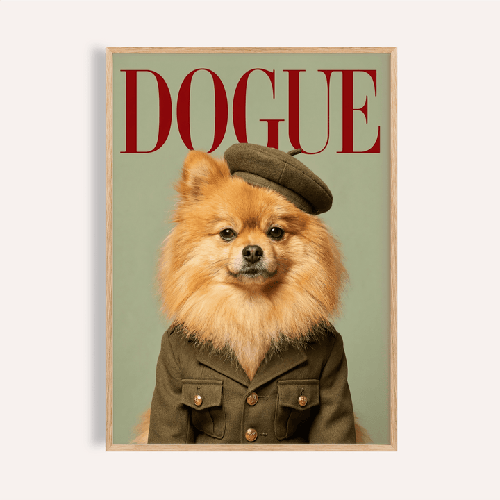 Pomeranian Soldier Art in green and gold for living room wall art
