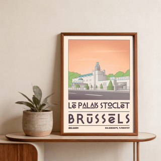 Wide composition of Art Deco Brussels Print highlighting stepped tower