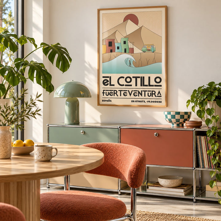 El Cotillo Surfing Poster shown in a retro breakfast nook (frame not included)