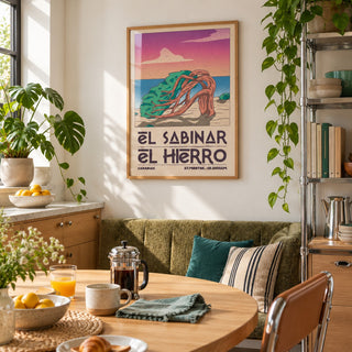 El Hierro Poster hung above a breakfast nook in a city apartment kitchen (frame not included)