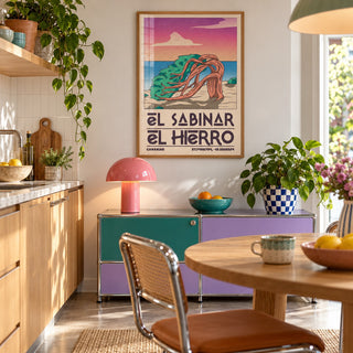 El Hierro Poster hung above a retro modular console in a playful kitchen (frame not included)
