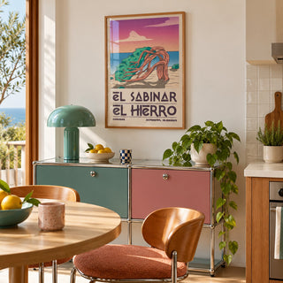 El Hierro Poster hung above a retro sideboard in a kitchen dining area (frame not included)