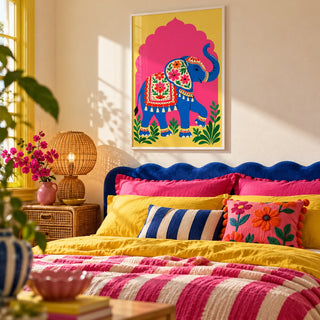 Elephant Art Print, framed on the wall of a dopamine bedroom