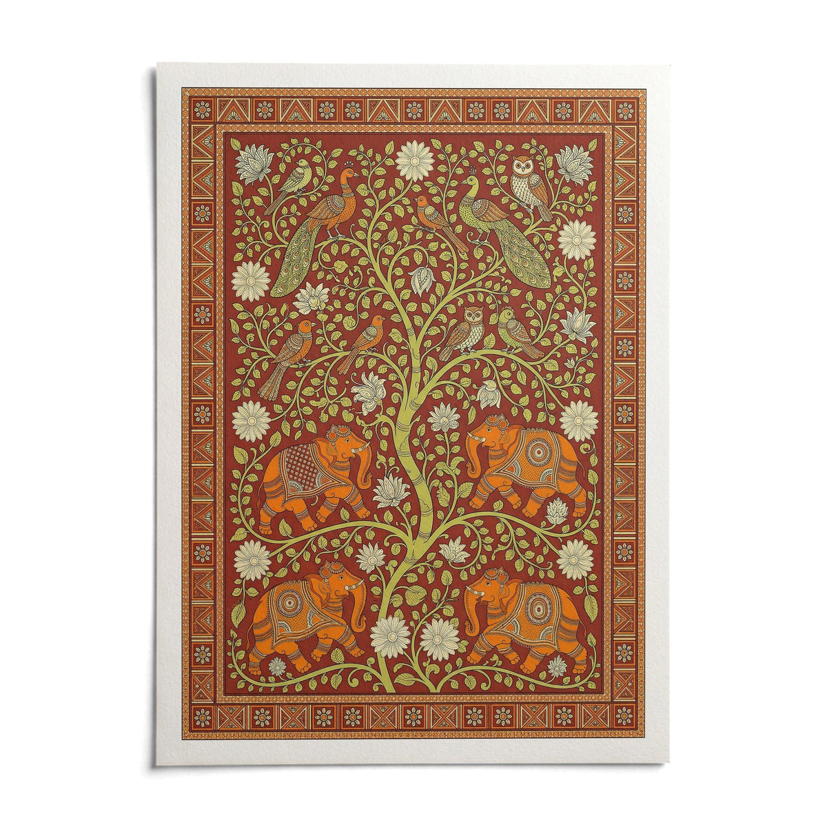 Elephant Tree Wall Art, shown as an unframed paper print on a plain white background