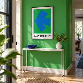 Ellsworth Kelly Art Print, framed on the wall of a crisp hallway with a bright green painted wall