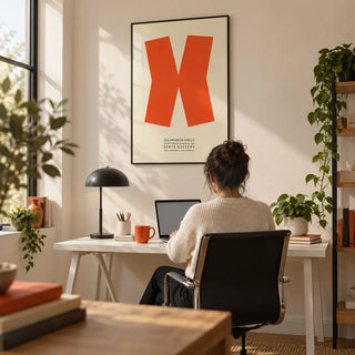 Ellsworth Kelly Print, framed on the wall of a modern home office with a cream wall