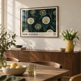 Emerald Green Wall Art, framed on the wall of a calm dining room with a soft white wall