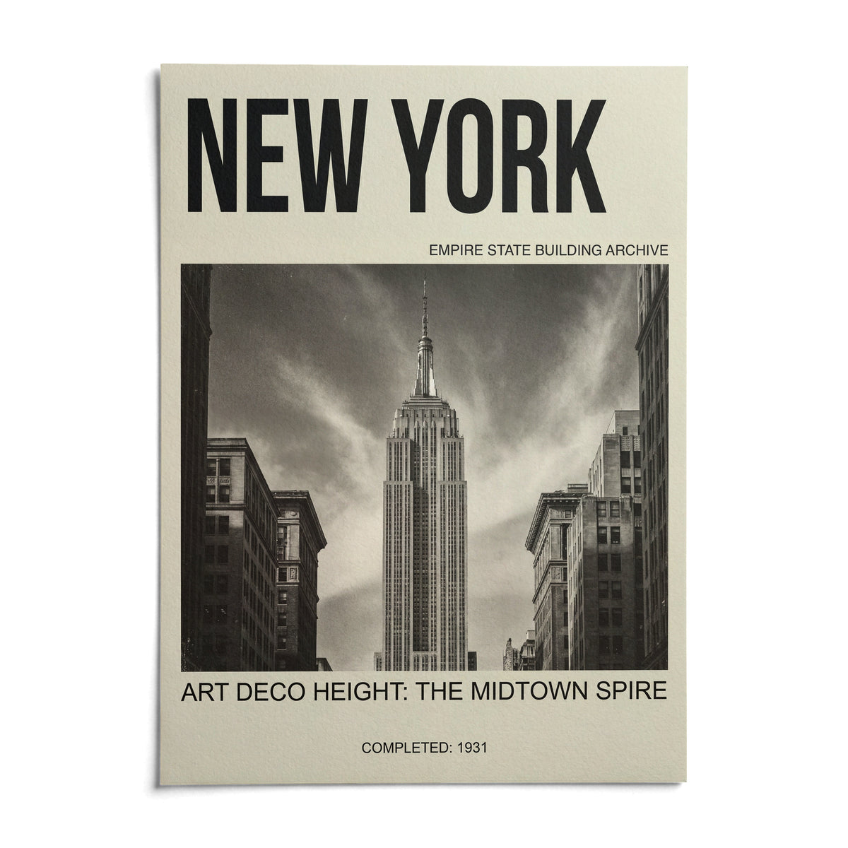Empire State Building Wall Art, shown as an unframed paper print on a plain white background