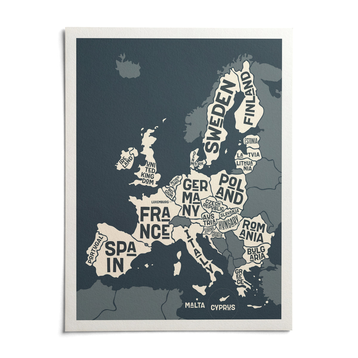 Europe Map Print, shown as an unframed paper print on a plain white background