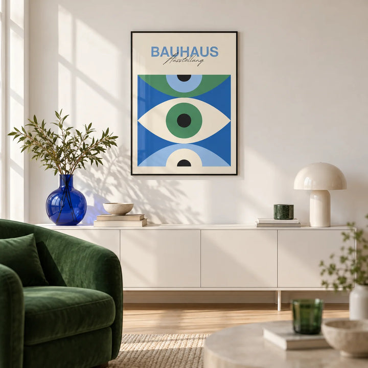 Eye Art Print, framed on the wall of a design-led living room with a white wall and a pale oak floor