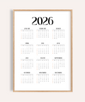 Wall Calendar Print in black and white for office wall art
