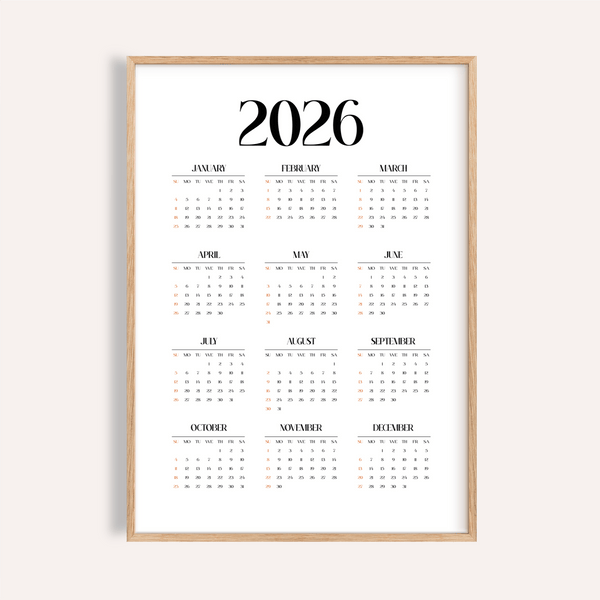 Wall Calendar Print in black and white for office wall art