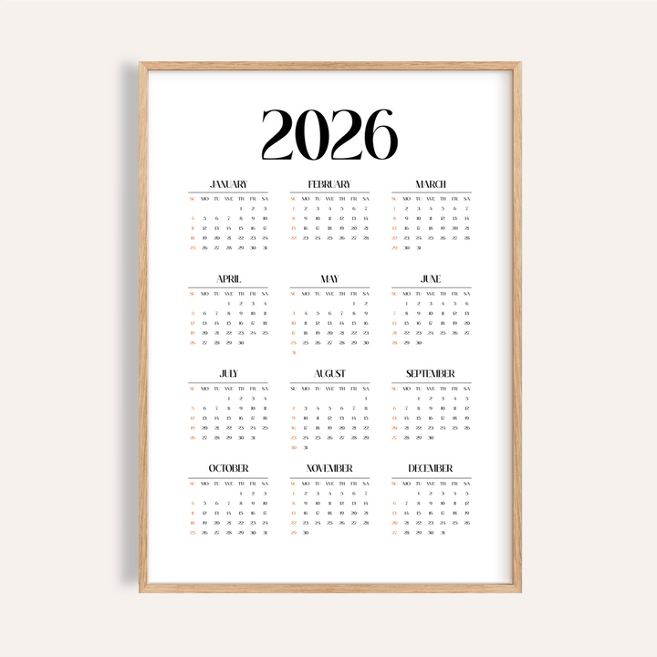 Wall Calendar Print in black and white for office wall art