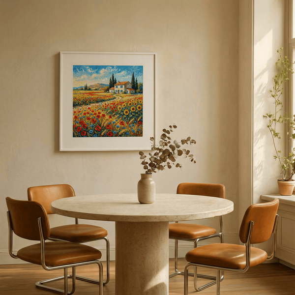 Red flower Vibrant Countryside Wall Art print for kitchen wall