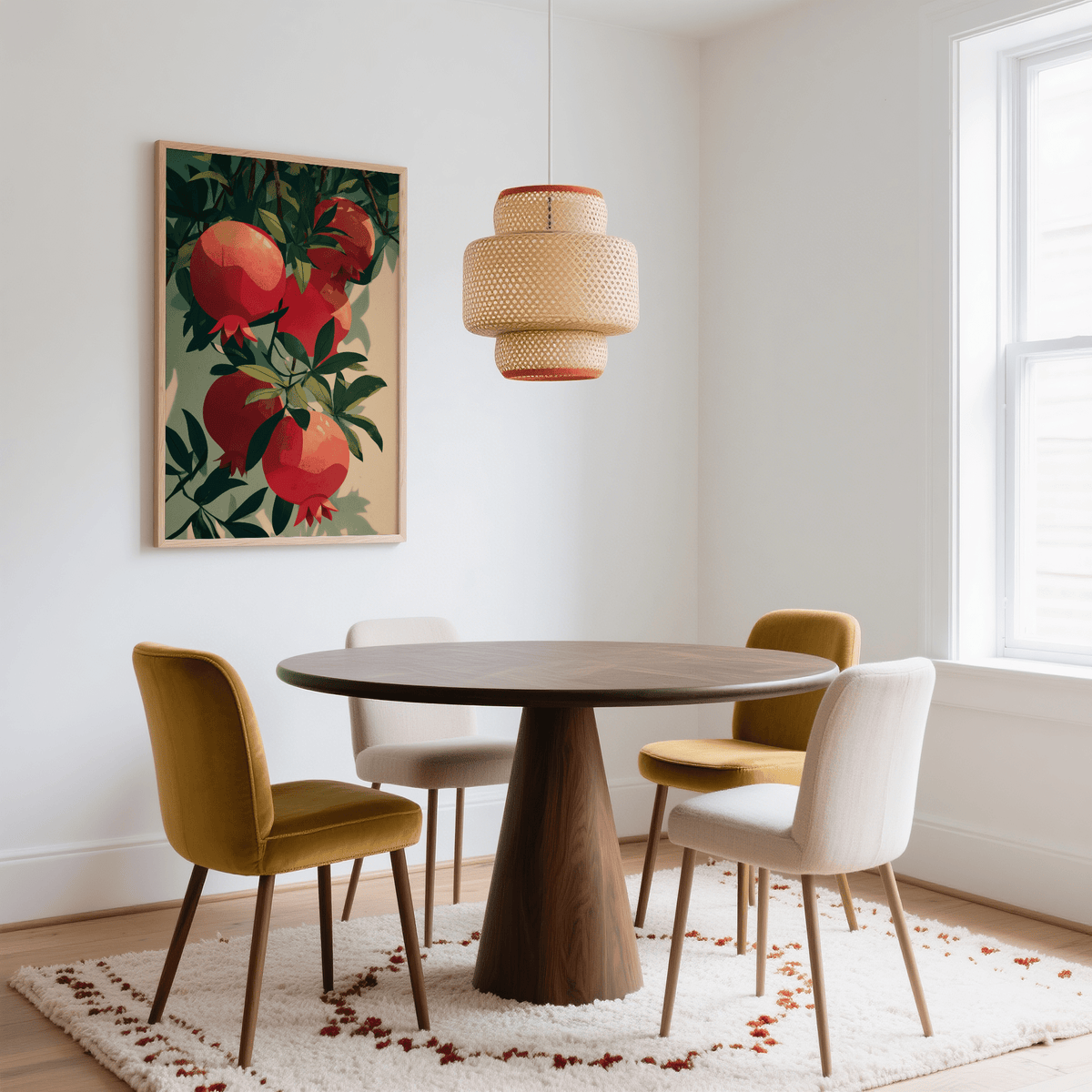 Pomegranate Art Print in red and green, living space wall art