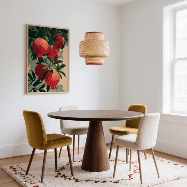 Pomegranate Art Print in red and green, living space wall art