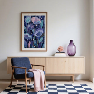 Purple Flower Poster featuring delicate blossoms and patterned textures.