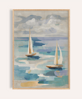 Sailboat Water Art with gray, blue, and beige for living room wall art