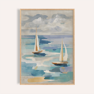 Sailboat Water Art with gray, blue, and beige for living room wall art