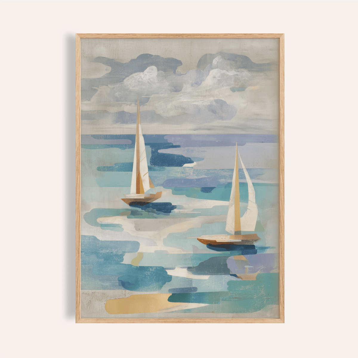 Sailboat Water Art with gray, blue, and beige for living room wall art