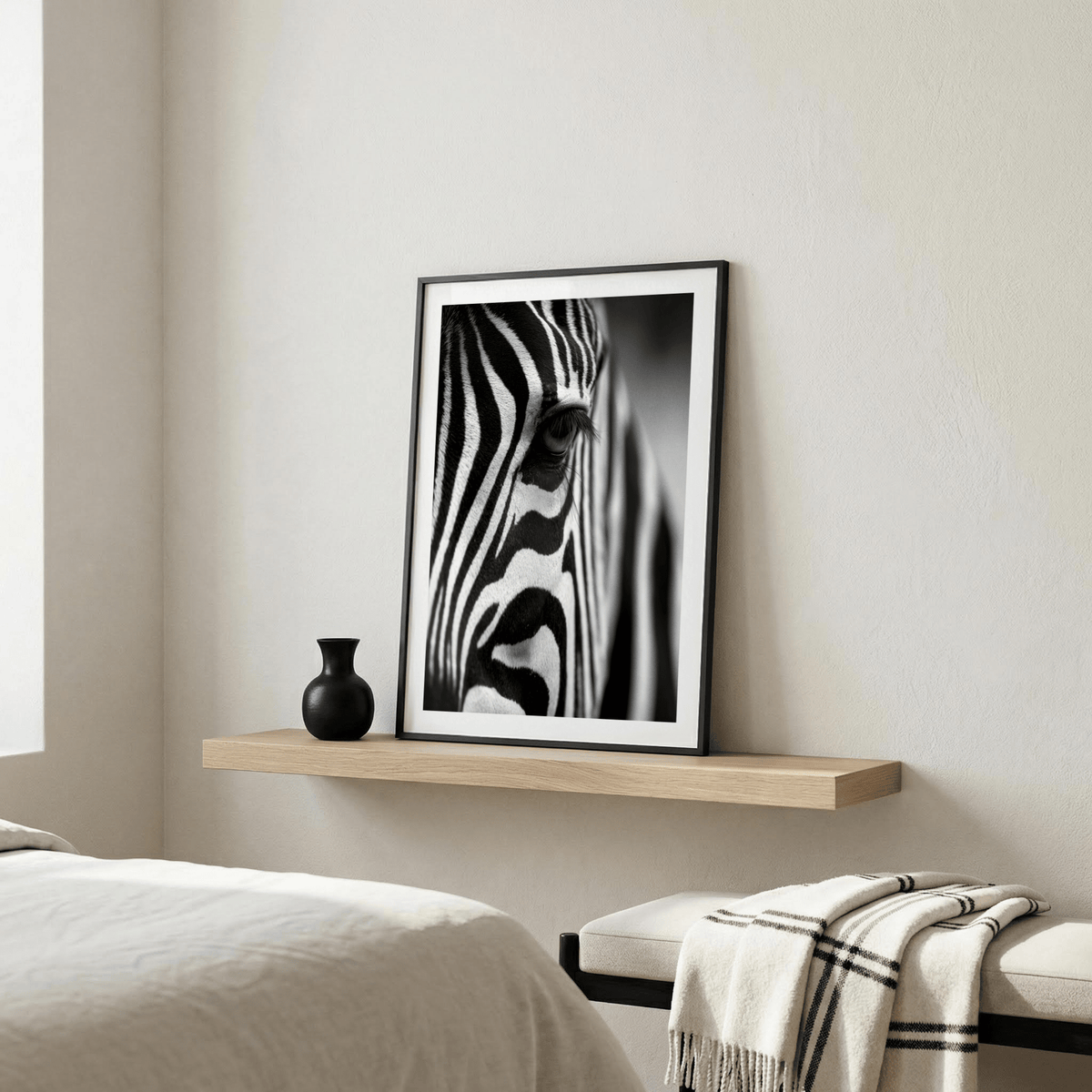 Diagonal zebra stripe texture captured in high-contrast poster