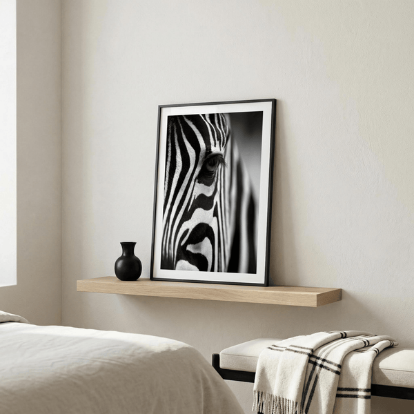 Diagonal zebra stripe texture captured in high-contrast poster