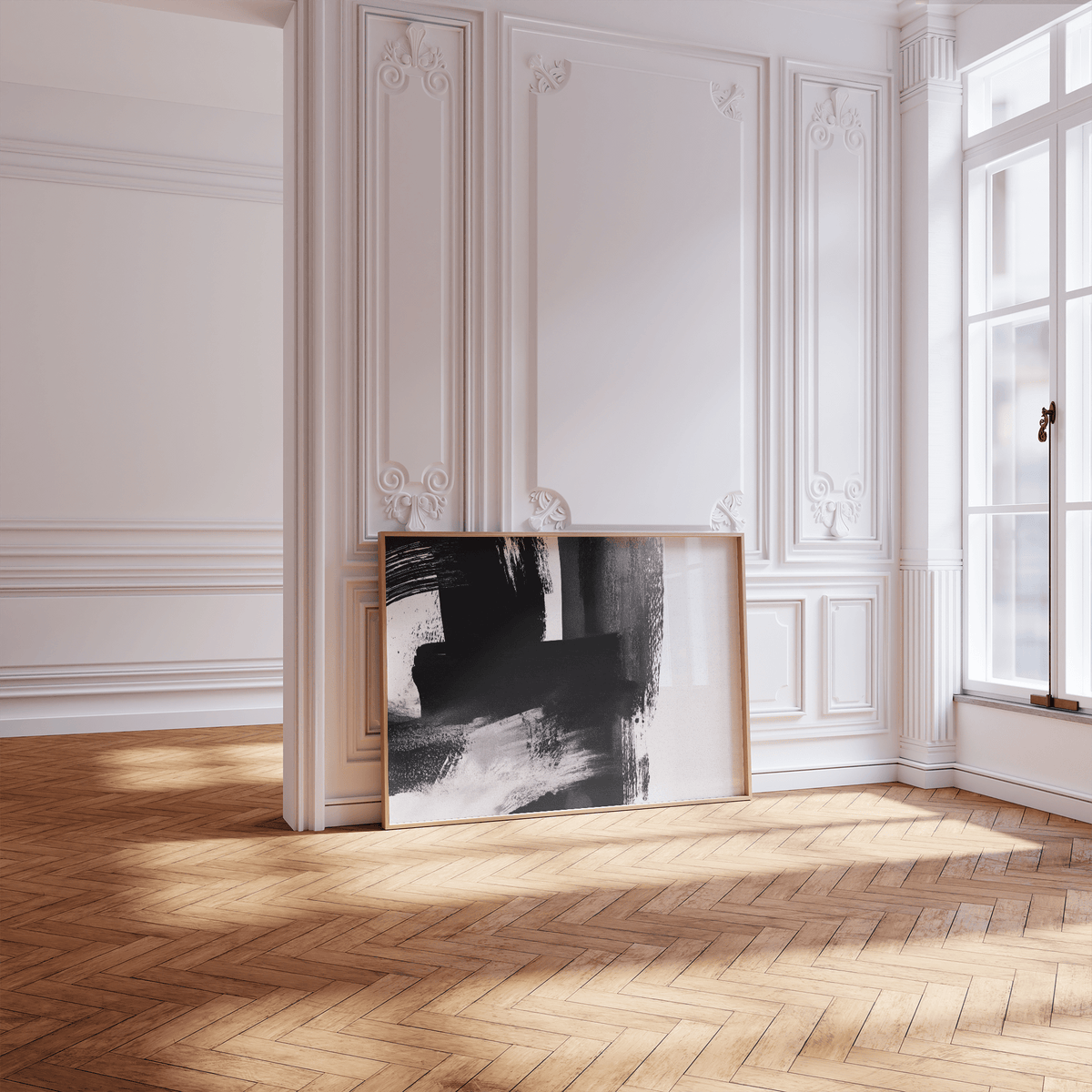 Minimalist Black and White Print wall art for modern office, White and Black tones