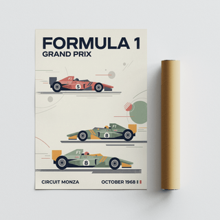 Wide scene of minimalist Grand Prix wall art featuring Monza caption