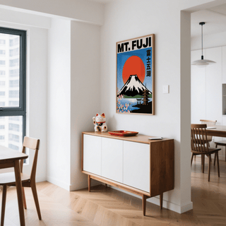 Mt Fuji Wall Art emphasizing Blue skies, art print for hallway