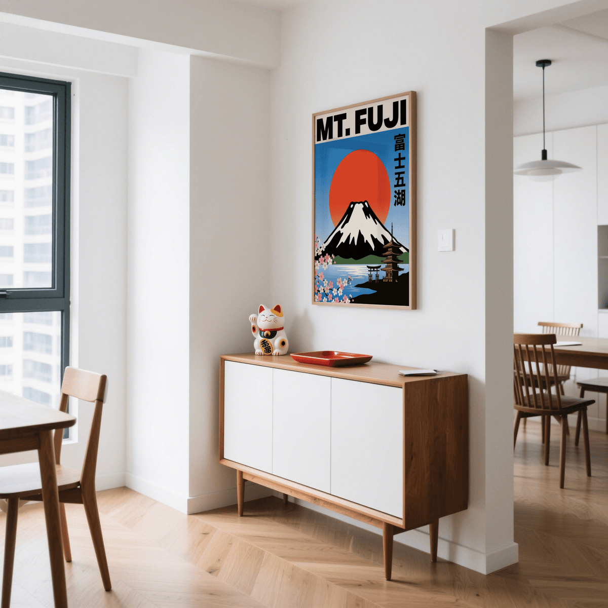 Mt Fuji Wall Art emphasizing Blue skies, art print for hallway