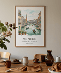 Travel illustration of Venice skyline with tall bell tower