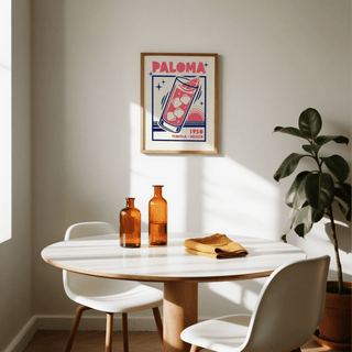 Paloma Cocktail Print Pink Blue, great for cafe wall art decor
