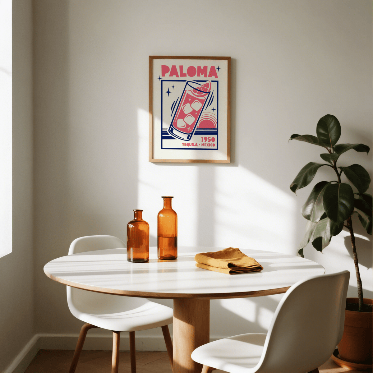 Paloma Cocktail Print Pink Blue, great for cafe wall art decor