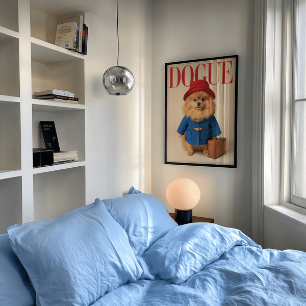 Dog room wall art, Paddingtron Bear Pomeranian poster with red and blue as main colors
