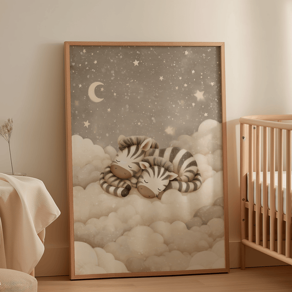 Nursery wall art print, Zebra Nursery Art, beige white color scheme