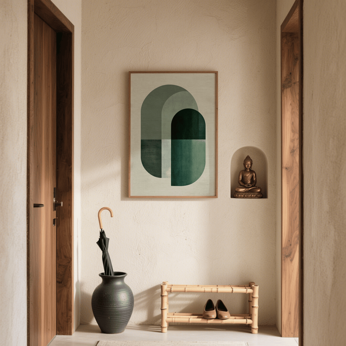 Contemporary Green Tone Poster Print, green and beige for entryway decor