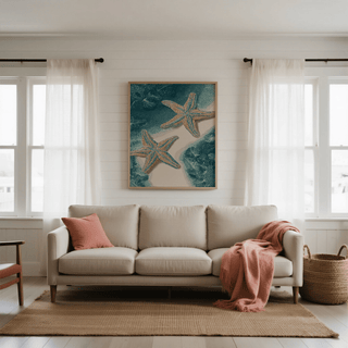 Underwater Starfish Print in Beige ideal for nursery wall art decor