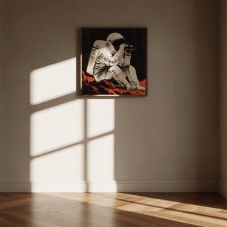 Space Exploration Poster showing astronaut, white and black, study wall art