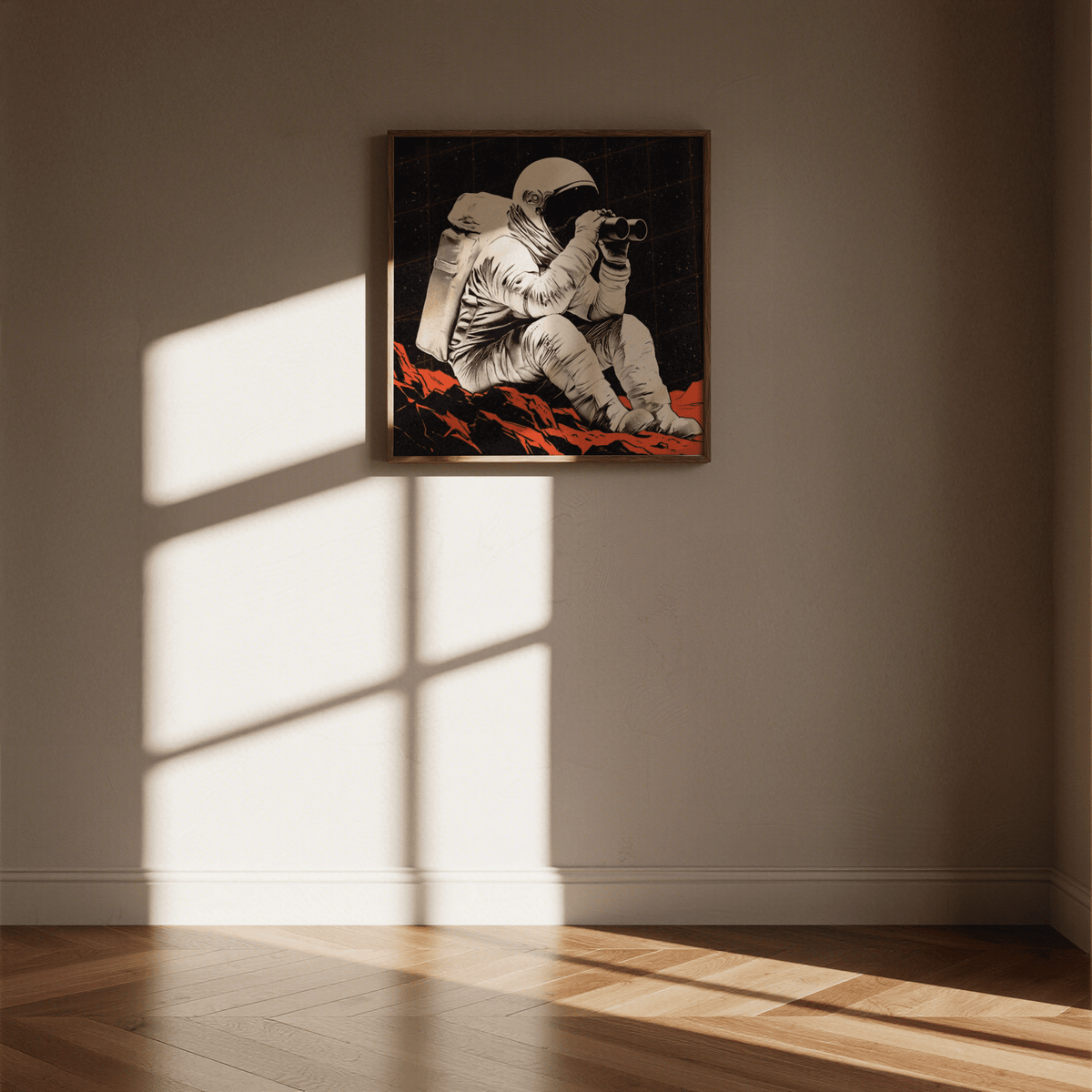 Space Exploration Poster showing astronaut, white and black, study wall art