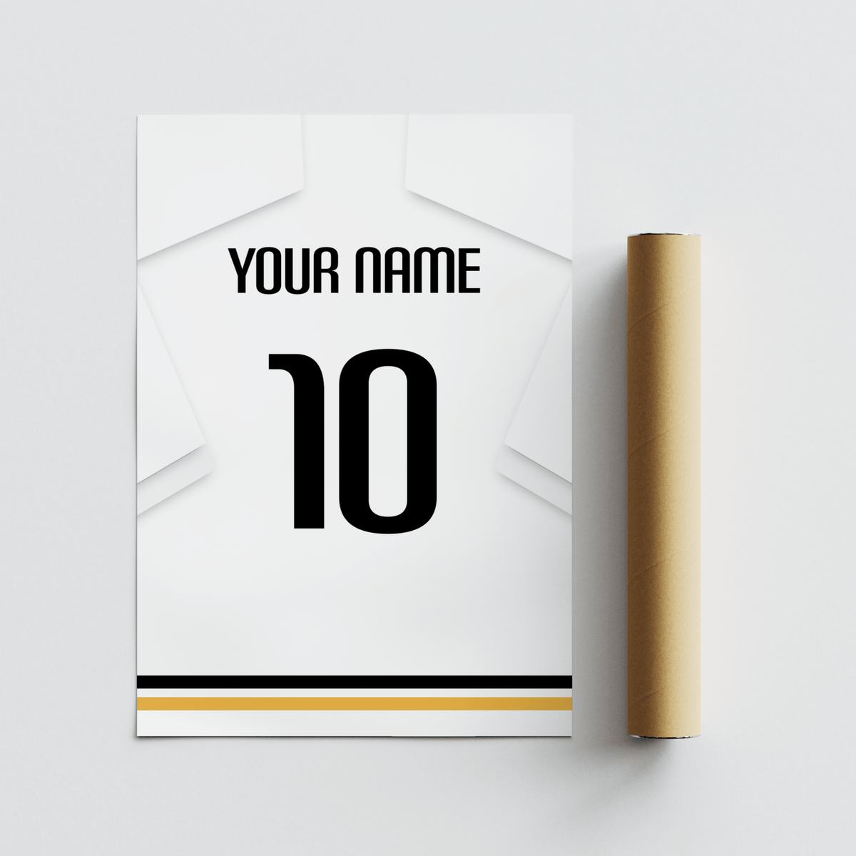Clean sports shirt outline poster with number 10 and bottom stripe detail