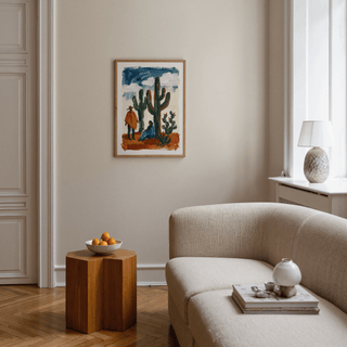 Southwestern poster in Orange and Brown Desert Cactus Wall Art for bedroom