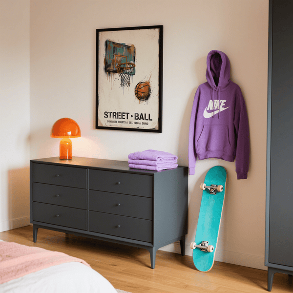 Typography-focused Street Basketball Art Print wall art with “STREET•BALL” text and splatter texture