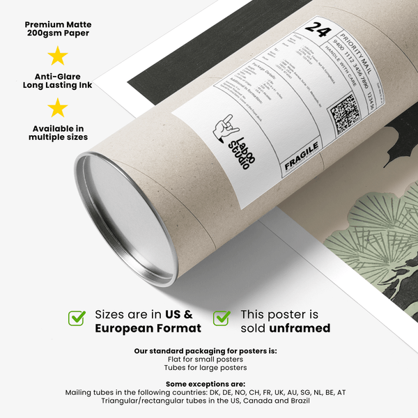 Japanese Crane Art Print using beige and green for tranquil bedroom wall art