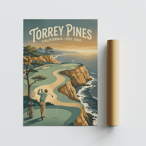 Torrey Pines Golf Wall Art design focusing on S curve fairway approach