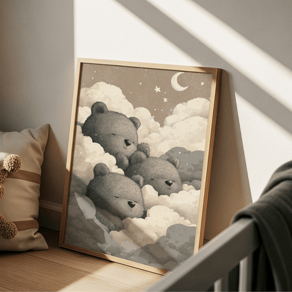 Teddy Bear Wall Art for Nursery with soft Beige tones for playroom decor