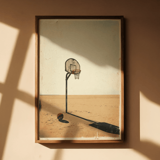 Clean horizon illustration of a single basketball setup at dawn
