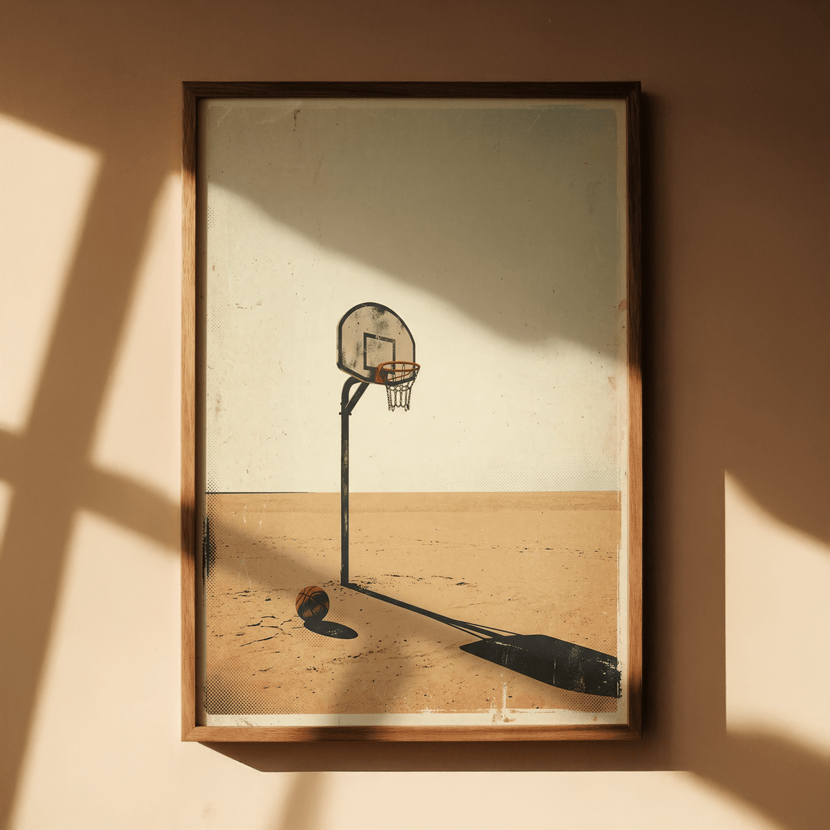 Clean horizon illustration of a single basketball setup at dawn