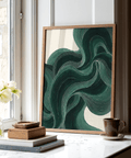 Green Wavy Poster featuring wavy lines, green and beige, office art print