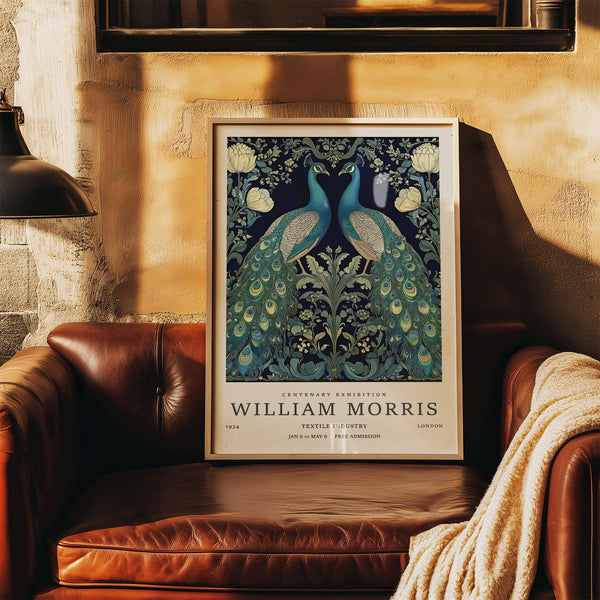 Cream background large peacock wall art with layered foliage and birds