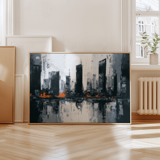 Abstract City Wall Art showing a skyline in Gray and Black for modern bedrooms